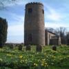 St Mary’s, Morningthorpe – with the distinctive Norfolk round flint tower. Many Goldworth tombstones can be seen in the churchyard.