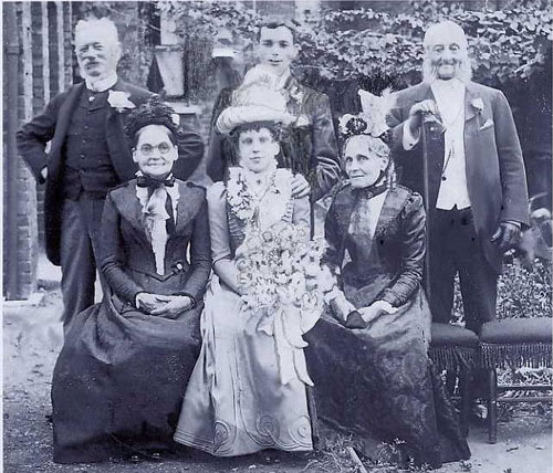 Alice and Ernest with their parents. Elizabeth Lawn is on Alice's right, her new mother-in-law, Eliza Aldis, on her left as is her new father-in-law, Ephraim Aldis. Since Alice was a dressmaker it is possible that she made her own wedding dress.