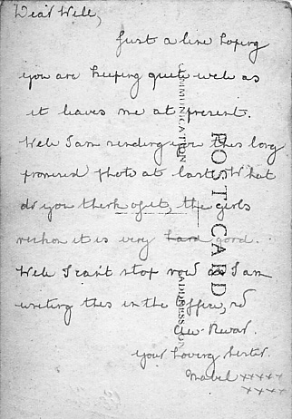 The writing on the back of the photo which Mabel sent to her brother Will.
